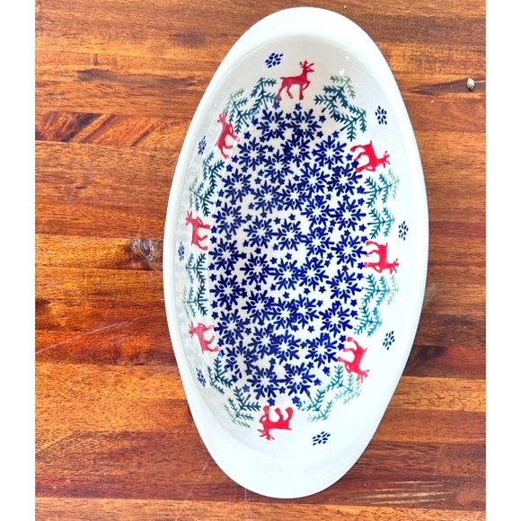 K Kulczycka Other - Polish Pottery Reindeer in Pine Casserole Dish Christmas K Kulczycka Ceramic EUC
